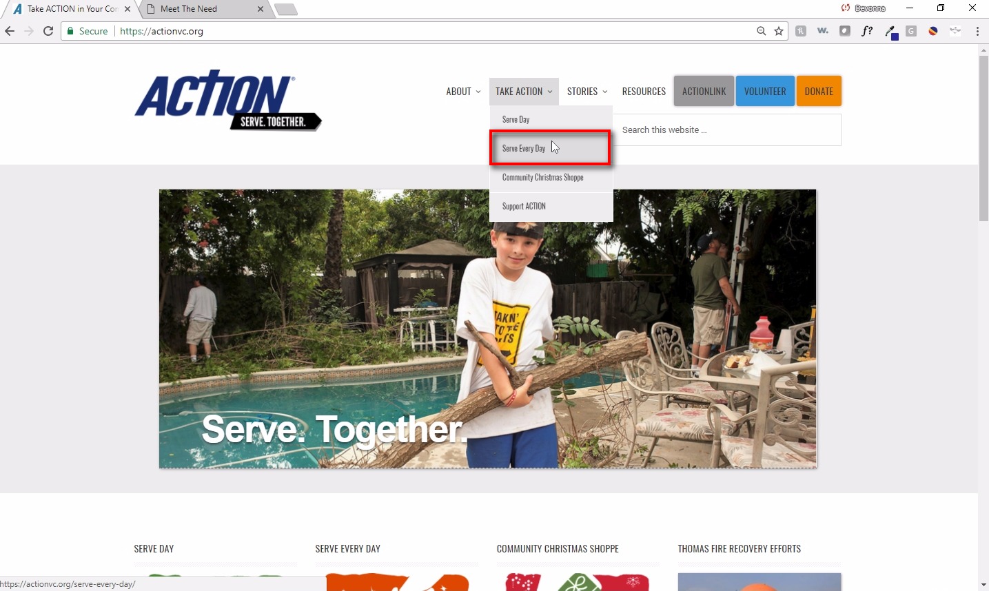 Click on Serve Every Day ;You can find your project on our website, ACTIONvc.org, on our Serve Every Day page. 